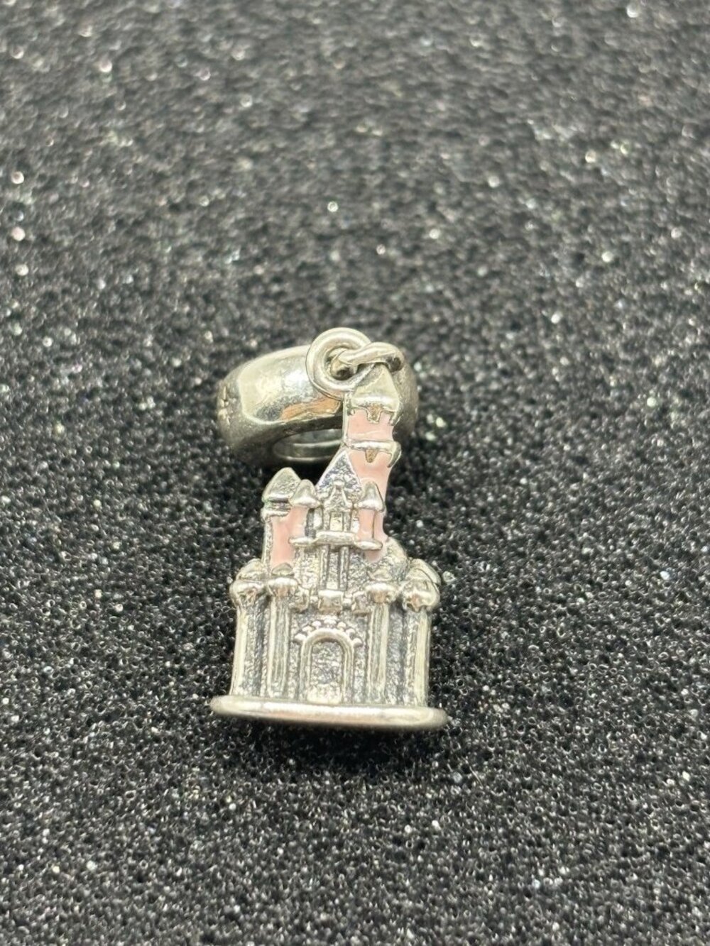 Pandora Disney Parks Pink Enamel CZ Sleeping Beauty Castle Dangle Bead Charm